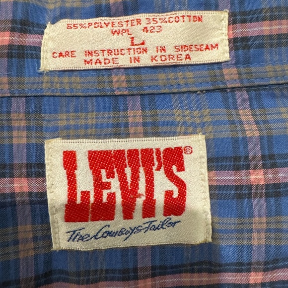 vintage 80s LEVIS PINK AND BLUE PLAID WESTERN PEARL COWBOY - Picture 7 of 9